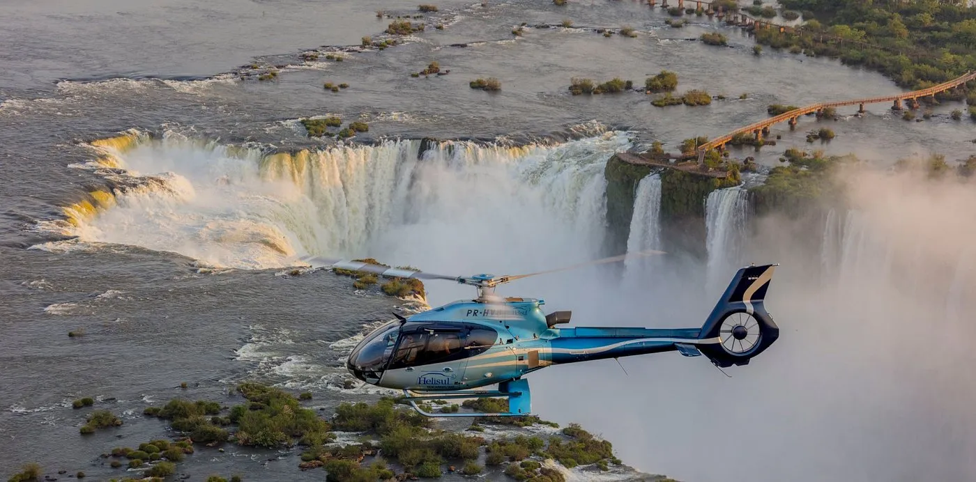 Panoramic Helicopter Flight over Iguazu Falls